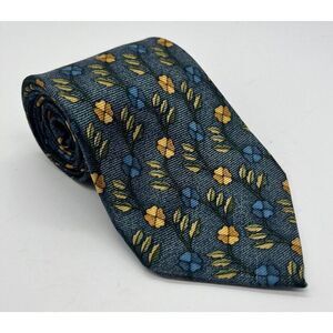 ERMENEGILDO ZEGNA Disegno Esclusivo Blue Orange Florets Silk Tie Italy‎